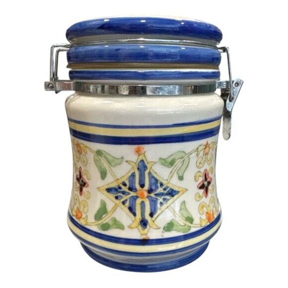 Unbranded Other - Vintage Floral Print Porcelain Canister Tight Clamp Lid